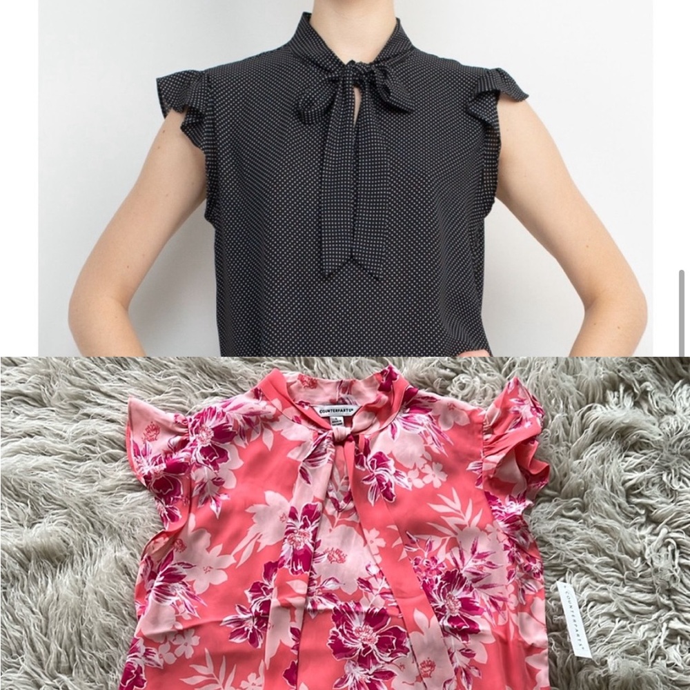 NWT Counterparts ‘Deep Coral’ pink floral tie flutter sleeve crepe top